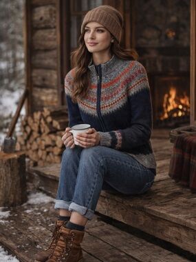 GAP - Blue/gray full zip fair isle cardigan sweater - size XS